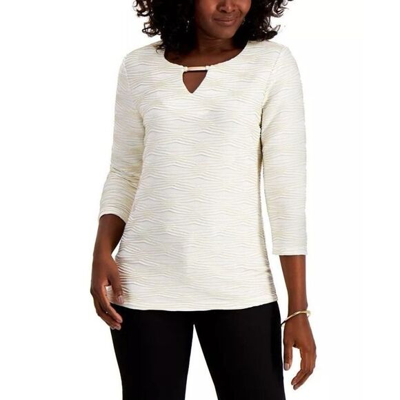 JM Collection Jacquard Metallic Top Eggshell Combo L - Picture 1 of 6